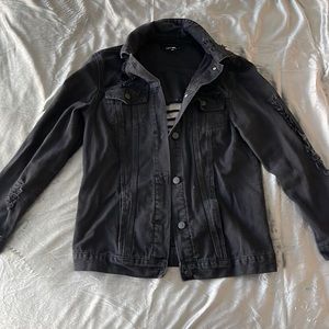 Distressed black denim jacket
